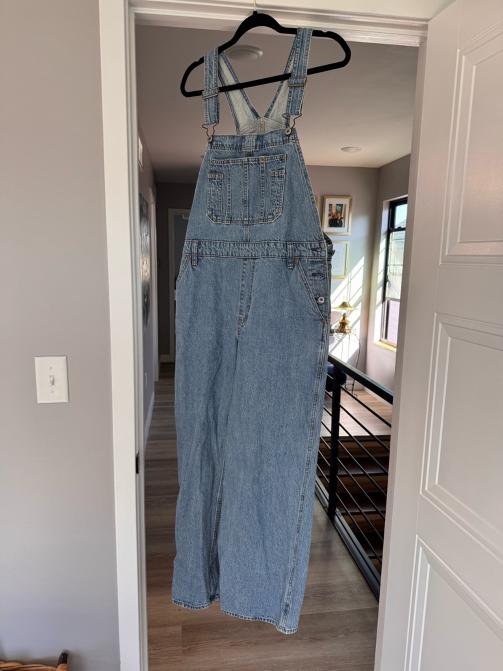 Abercrombie & Fitch Light Blue Denim Overalls with Branded Button